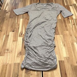 Motherhood Maternity Black and White Striped Midi Dress